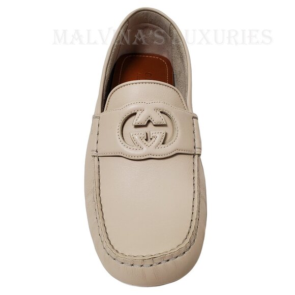 GUCCI SHOES MENS LOAFERS MOCCASINS G LOGO WHITE LEATHER sz 7.5G 8 - Picture 8 of 14